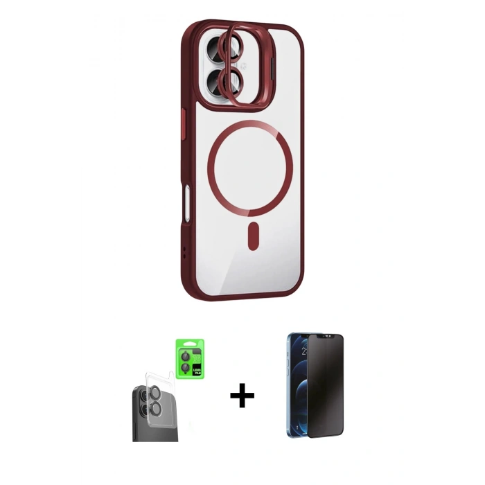 MARSİLYAN™- iPhone 16 Kılıf Yadigar Asil Koleksiyonu - Siyah 3D Antistatik Hayalet Cam Ekran Koruyucu + Raze Metal Kamera Lens - SH
