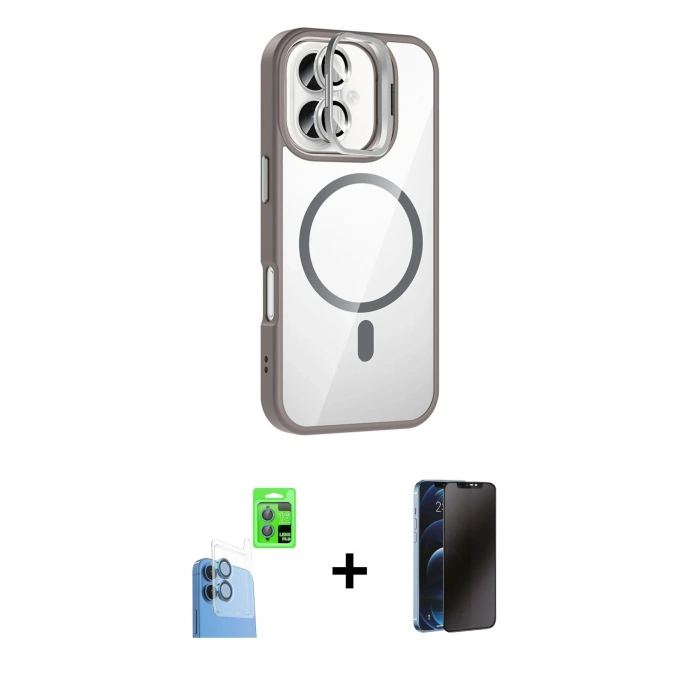 MARSİLYAN™- iPhone 16 Kılıf Yadigar Asil Koleksiyonu - Siyah 3D Antistatik Hayalet Cam Ekran Koruyucu + Raze Metal Kamera Lens - LT