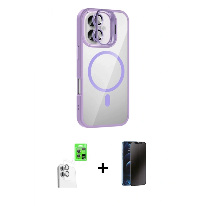 MARSİLYAN™- iPhone 16 Kılıf Yadigar Asil Koleksiyonu - Siyah 3D Antistatik Hayalet Cam Ekran Koruyucu + Raze Metal Kamera Lens - BZ