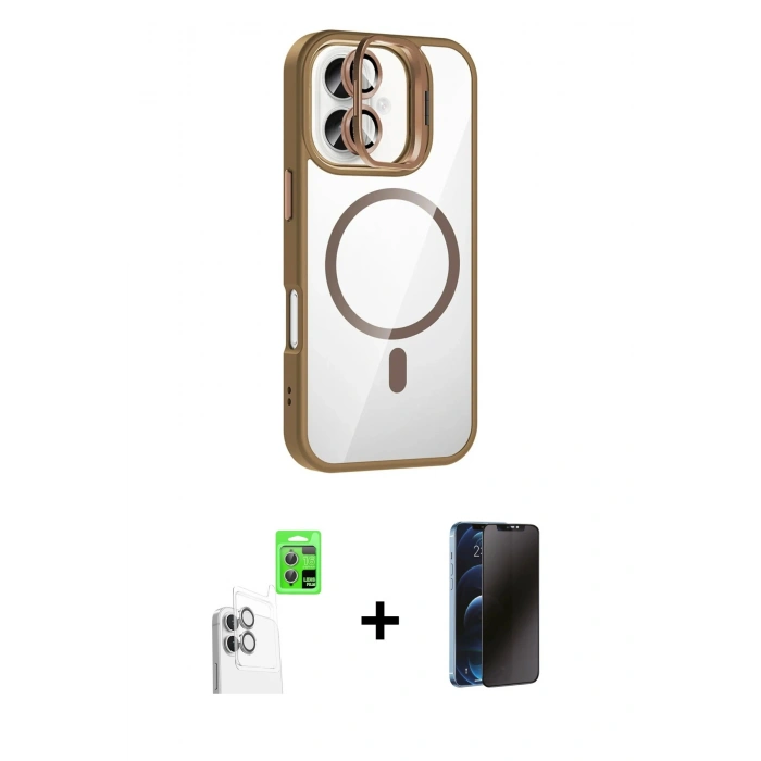 MARSİLYAN™- iPhone 16 Kılıf Yadigar Asil Koleksiyonu - Siyah 3D Antistatik Hayalet Cam Ekran Koruyucu + Raze Metal Kamera Lens - BZ