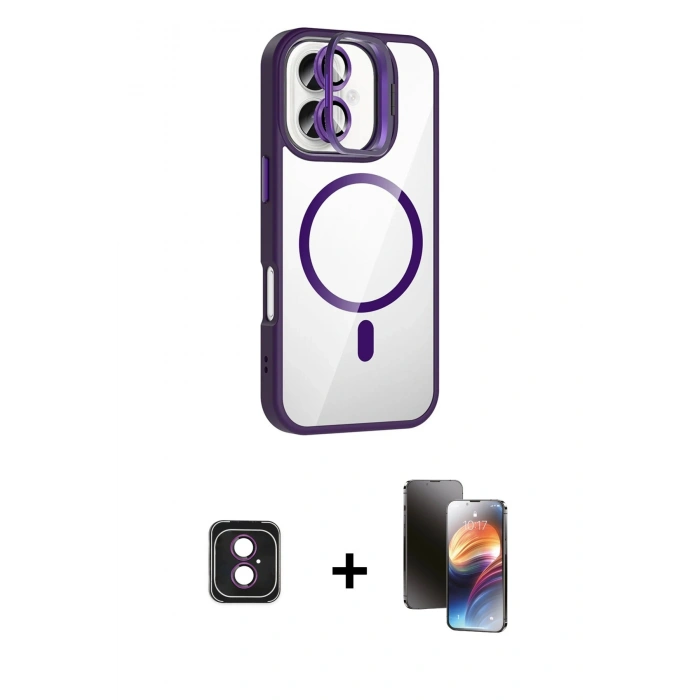MARSİLYAN™- iPhone 16 Kılıf Yadigar Asil Koleksiyonu - Siyah 3D Antistatik Mat Seramik Nano Ekran Koruyucu + PVD Metal Kamera Lens - PE