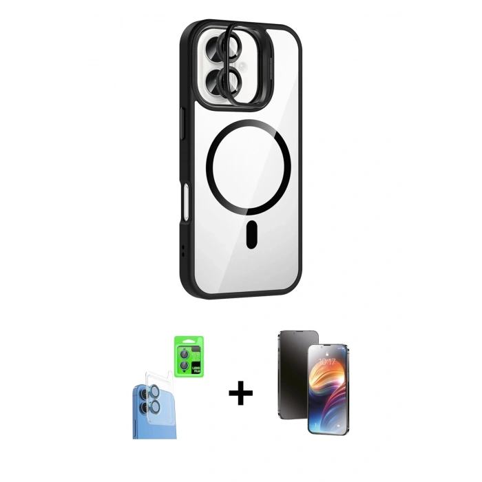 MARSİLYAN™- iPhone 16 Kılıf Yadigar Asil Koleksiyonu - Siyah 3D Antistatik Mat Seramik Nano Ekran Koruyucu + Raze Metal Kamera Lens - LT