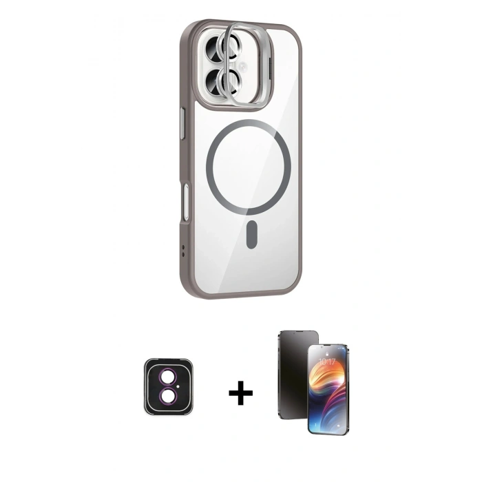 MARSİLYAN™- iPhone 16 Kılıf Yadigar Asil Koleksiyonu - Siyah 3D Antistatik Mat Seramik Nano Ekran Koruyucu + PVD Metal Kamera Lens - PE