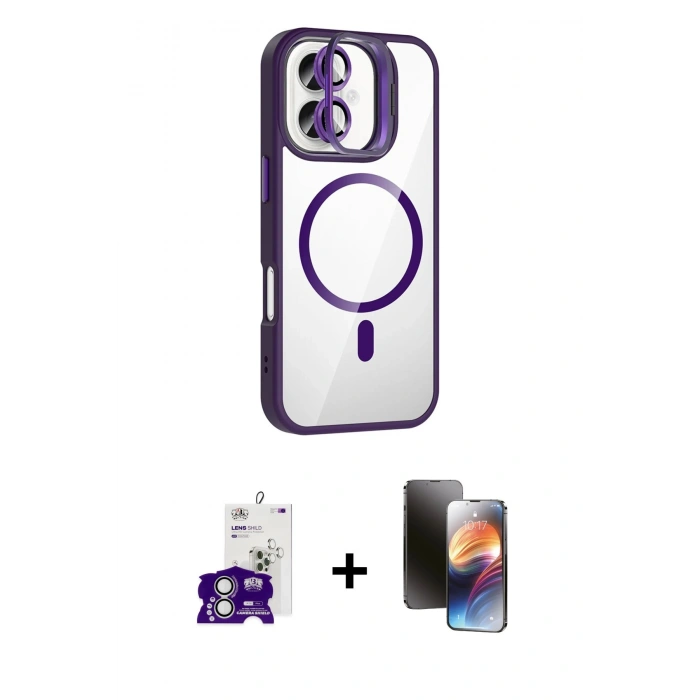 MARSİLYAN™- iPhone 16 Kılıf Yadigar Asil Koleksiyonu - Siyah 3D Antistatik Mat Seramik Nano Ekran Koruyucu + Bilvis Titan Kamera Lens - GS