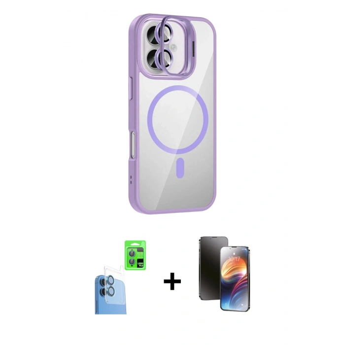 MARSİLYAN™- iPhone 16 Kılıf Yadigar Asil Koleksiyonu - Siyah 3D Antistatik Mat Seramik Nano Ekran Koruyucu + Raze Metal Kamera Lens - LT