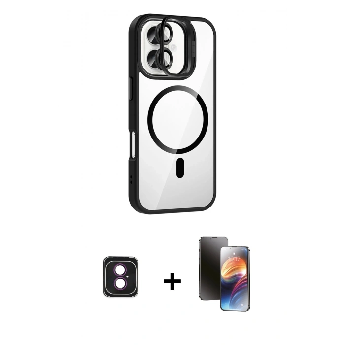 MARSİLYAN™- iPhone 16 Kılıf Yadigar Asil Koleksiyonu - Siyah 3D Antistatik Mat Seramik Nano Ekran Koruyucu + PVD Metal Kamera Lens - PE