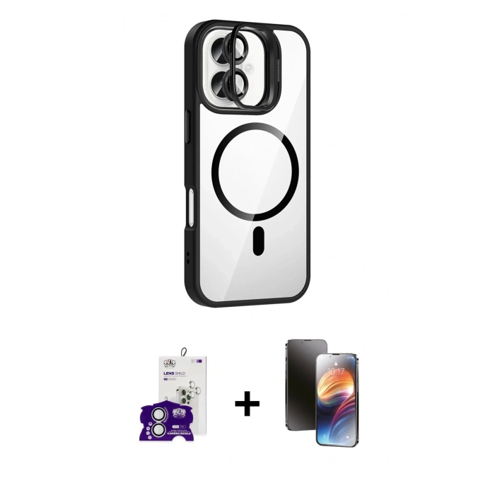 MARSİLYAN™- iPhone 16 Kılıf Yadigar Asil Koleksiyonu - Siyah 3D Antistatik Mat Seramik Nano Ekran Koruyucu + Bilvis Titan Kamera Lens - GS