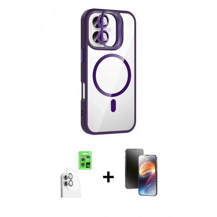 MARSİLYAN™- iPhone 16 Kılıf Yadigar Asil Koleksiyonu - Siyah 3D Antistatik Mat Seramik Nano Ekran Koruyucu + Raze Metal Kamera Lens - BZ