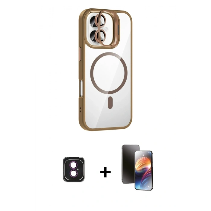 MARSİLYAN™- iPhone 16 Kılıf Yadigar Asil Koleksiyonu - Siyah 3D Antistatik Mat Seramik Nano Ekran Koruyucu + PVD Metal Kamera Lens - PE