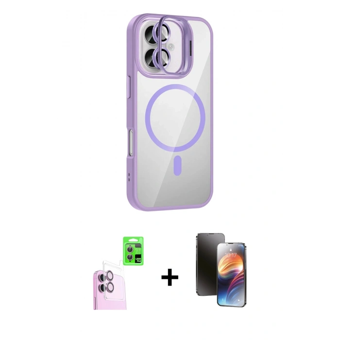 MARSİLYAN™- iPhone 16 Kılıf Yadigar Asil Koleksiyonu - Siyah 3D Antistatik Mat Seramik Nano Ekran Koruyucu + Raze Metal Kamera Lens - PE