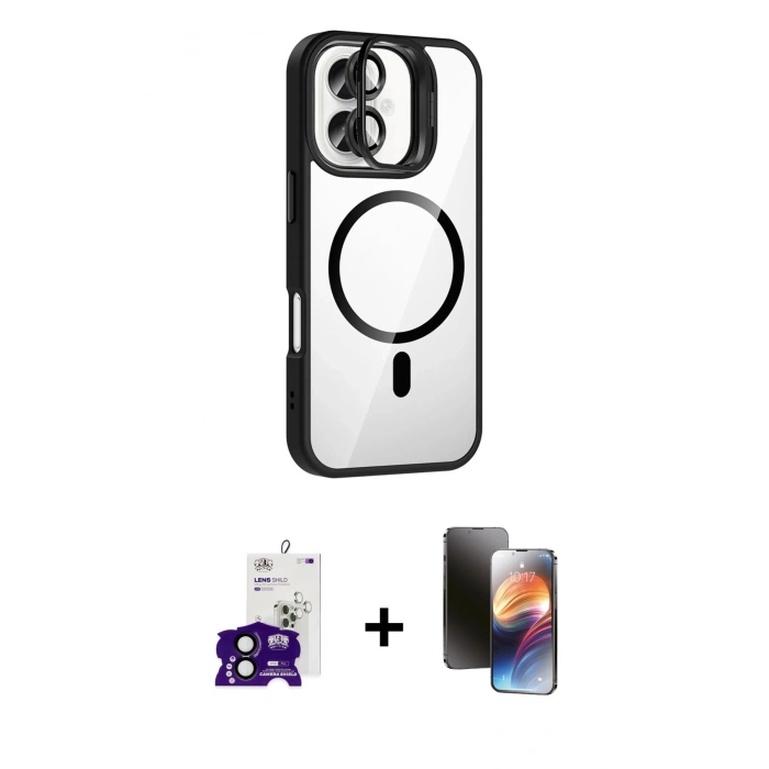 MARSİLYAN™- iPhone 16 Kılıf Yadigar Asil Koleksiyonu - Siyah 3D Antistatik Mat Seramik Nano Ekran Koruyucu + Bilvis Titan Kamera Lens - SH