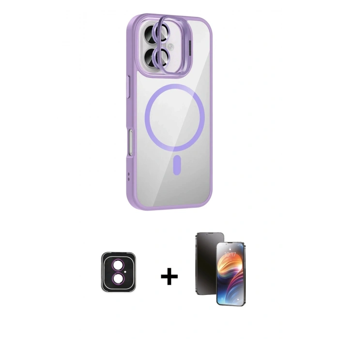 MARSİLYAN™- iPhone 16 Kılıf Yadigar Asil Koleksiyonu - Siyah 3D Antistatik Mat Seramik Nano Ekran Koruyucu + PVD Metal Kamera Lens - PE