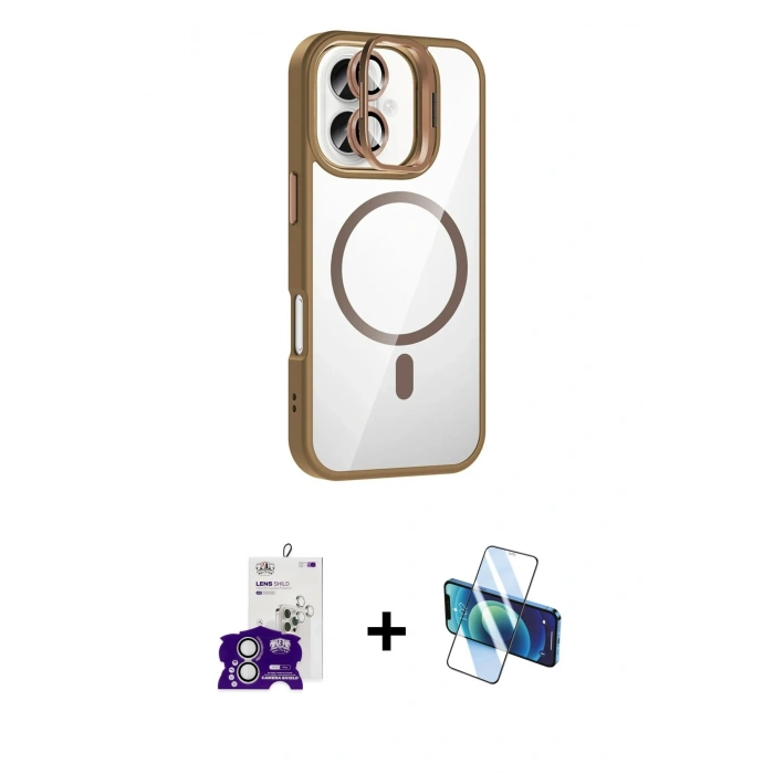 MARSİLYAN™- iPhone 16 Kılıf Yadigar Asil Koleksiyonu - Siyah 3D Antistatik Seramik Nano Ekran Koruyucu + Bilvis Titan Kamera Lens - GS
