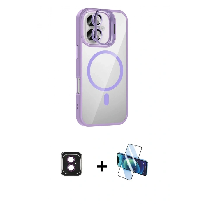 MARSİLYAN™- iPhone 16 Kılıf Yadigar Asil Koleksiyonu - Siyah 3D Antistatik Seramik Nano Ekran Koruyucu + PVD Metal Kamera Lens - PE