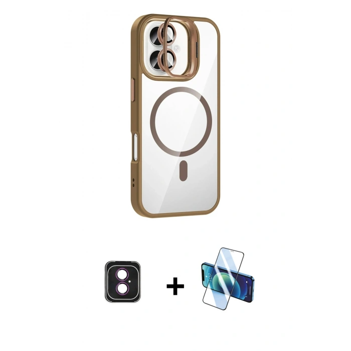 MARSİLYAN™- iPhone 16 Kılıf Yadigar Asil Koleksiyonu - Siyah 3D Antistatik Seramik Nano Ekran Koruyucu + PVD Metal Kamera Lens - PE