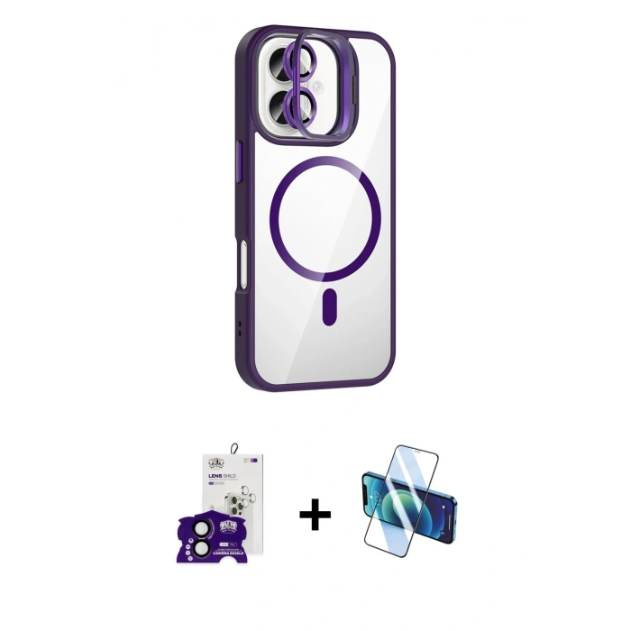 MARSİLYAN™- iPhone 16 Kılıf Yadigar Asil Koleksiyonu - Siyah 3D Antistatik Seramik Nano Ekran Koruyucu + Bilvis Titan Kamera Lens - SH
