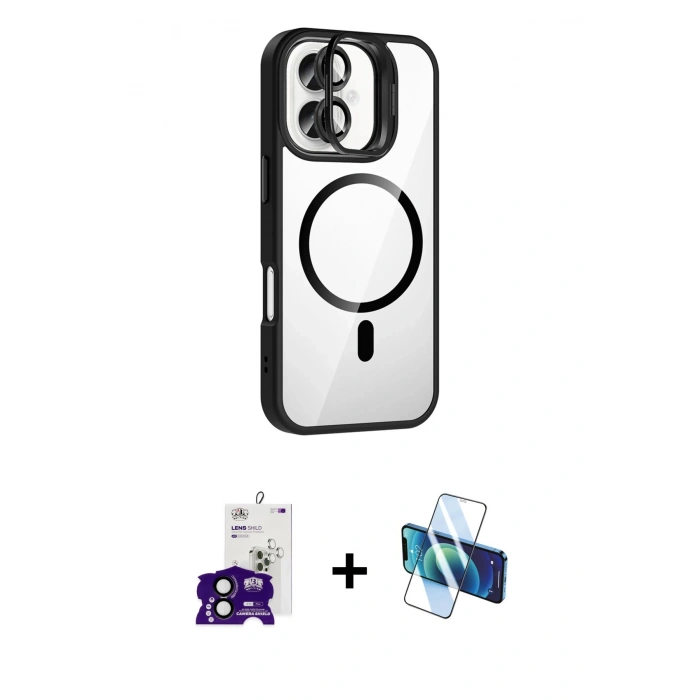 MARSİLYAN™- iPhone 16 Kılıf Yadigar Asil Koleksiyonu - Siyah 3D Antistatik Seramik Nano Ekran Koruyucu + Bilvis Titan Kamera Lens - SH
