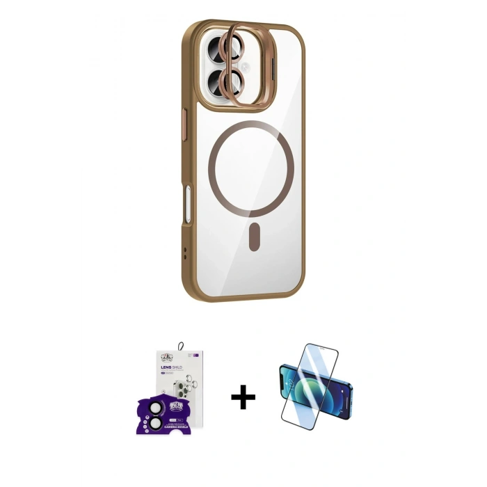 MARSİLYAN™- iPhone 16 Kılıf Yadigar Asil Koleksiyonu - Siyah 3D Antistatik Seramik Nano Ekran Koruyucu + Bilvis Titan Kamera Lens - SH