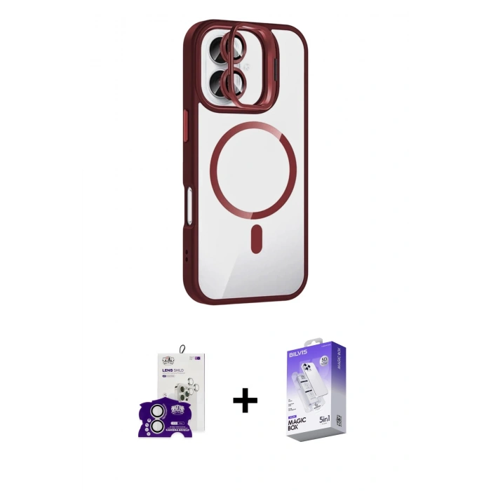 MARSİLYAN™- iPhone 16 Kılıf Yadigar Asil Koleksiyonu - Siyah Bilvis 5in1 3D Magic Cam Ekran Koruyucu + Bilvis Titan Kamera Lens - GS