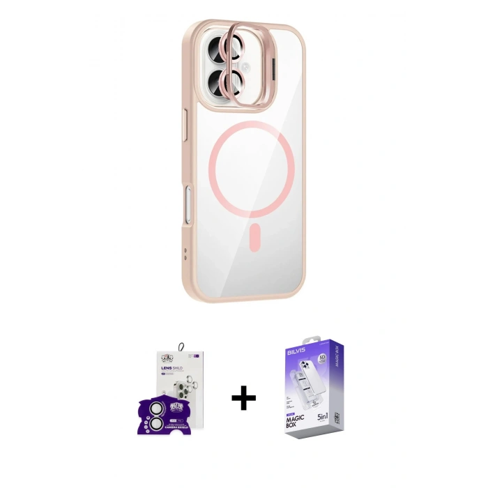 MARSİLYAN™- iPhone 16 Kılıf Yadigar Asil Koleksiyonu - Siyah Bilvis 5in1 3D Magic Cam Ekran Koruyucu + Bilvis Titan Kamera Lens - GS