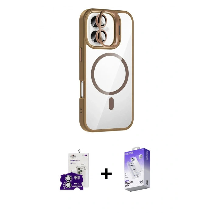 MARSİLYAN™- iPhone 16 Kılıf Yadigar Asil Koleksiyonu - Siyah Bilvis 5in1 3D Magic Cam Ekran Koruyucu + Bilvis Titan Kamera Lens - GS
