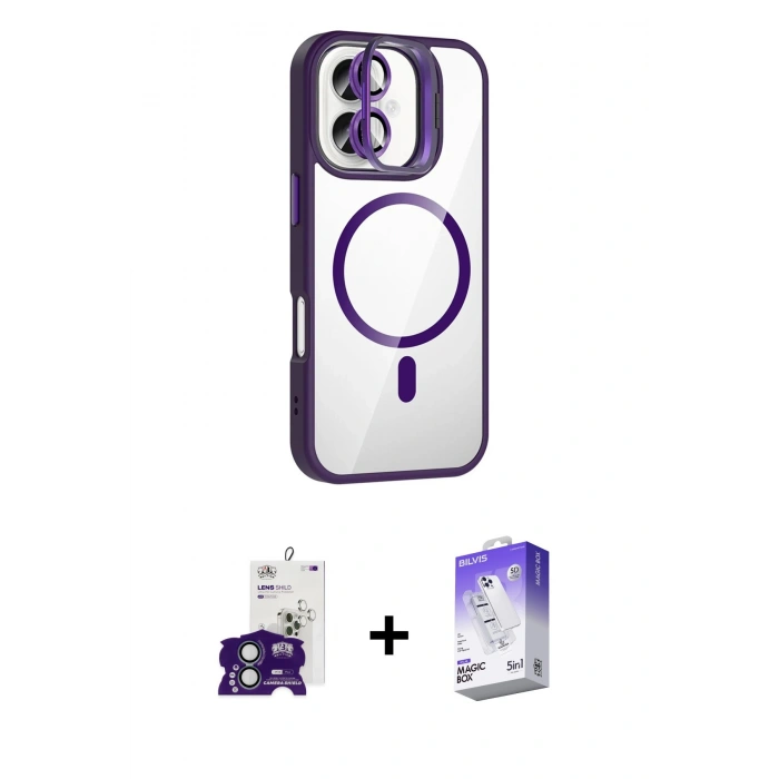 MARSİLYAN™- iPhone 16 Kılıf Yadigar Asil Koleksiyonu - Siyah Bilvis 5in1 3D Magic Cam Ekran Koruyucu + Bilvis Titan Kamera Lens - YL