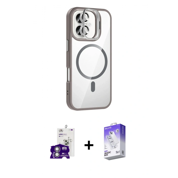 MARSİLYAN™- iPhone 16 Kılıf Yadigar Asil Koleksiyonu - Siyah Bilvis 5in1 3D Magic Cam Ekran Koruyucu + Bilvis Titan Kamera Lens - GS
