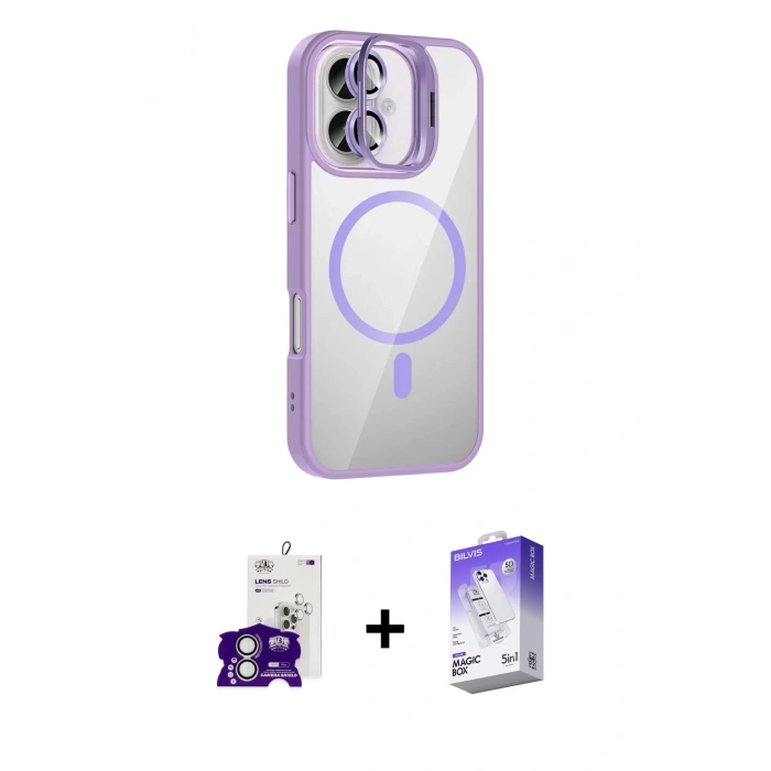 MARSİLYAN™- iPhone 16 Kılıf Yadigar Asil Koleksiyonu - Siyah Bilvis 5in1 3D Magic Cam Ekran Koruyucu + Bilvis Titan Kamera Lens - GS