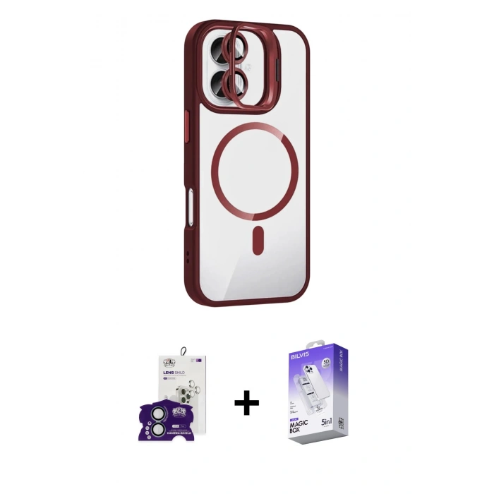 MARSİLYAN™- iPhone 16 Kılıf Yadigar Asil Koleksiyonu - Siyah Bilvis 5in1 3D Magic Cam Ekran Koruyucu + Bilvis Titan Kamera Lens - YL