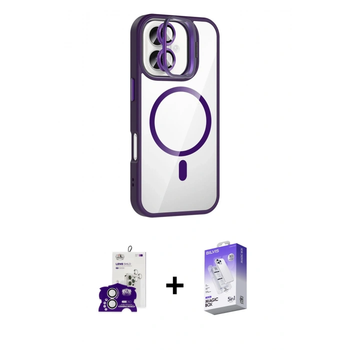 MARSİLYAN™- iPhone 16 Kılıf Yadigar Asil Koleksiyonu - Siyah Bilvis 5in1 3D Magic Cam Ekran Koruyucu + Bilvis Titan Kamera Lens - GS