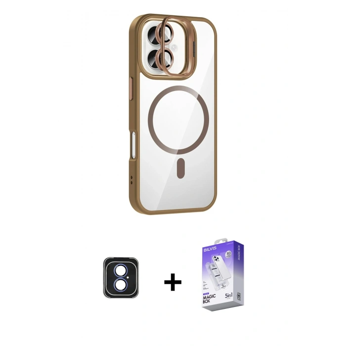 MARSİLYAN™- iPhone 16 Kılıf Yadigar Asil Koleksiyonu - Siyah Bilvis 5in1 3D Magic Cam Ekran Koruyucu + PVD Metal Kamera Lens - MI