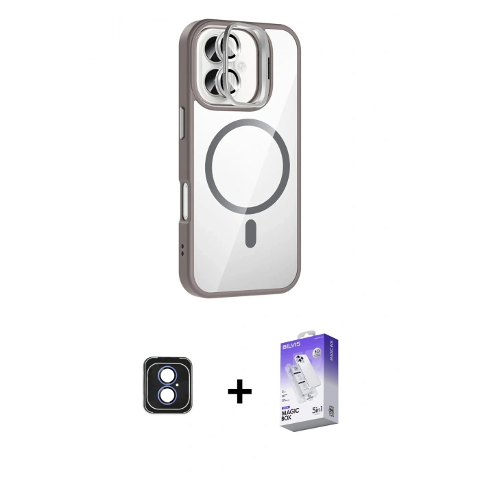 MARSİLYAN™- iPhone 16 Kılıf Yadigar Asil Koleksiyonu - Siyah Bilvis 5in1 3D Magic Cam Ekran Koruyucu + PVD Metal Kamera Lens - MI