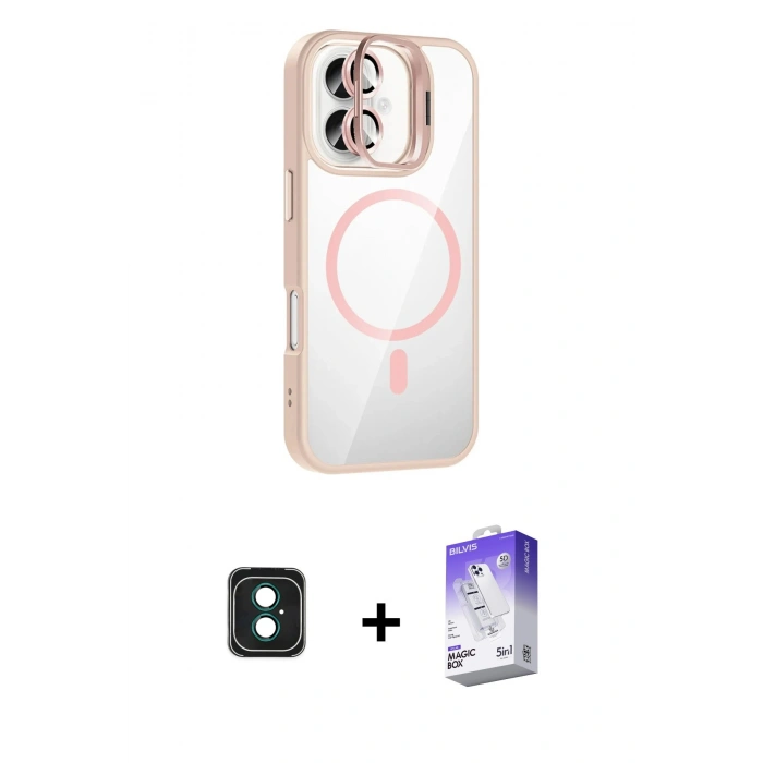 MARSİLYAN™- iPhone 16 Kılıf Yadigar Asil Koleksiyonu - Siyah Bilvis 5in1 3D Magic Cam Ekran Koruyucu + PVD Metal Kamera Lens - YL