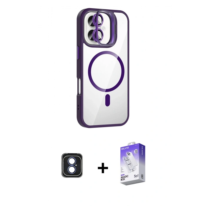 MARSİLYAN™- iPhone 16 Kılıf Yadigar Asil Koleksiyonu - Siyah Bilvis 5in1 3D Magic Cam Ekran Koruyucu + PVD Metal Kamera Lens - MI