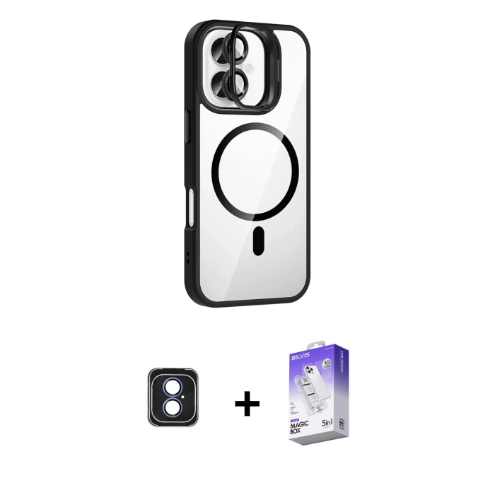 MARSİLYAN™- iPhone 16 Kılıf Yadigar Asil Koleksiyonu - Siyah Bilvis 5in1 3D Magic Cam Ekran Koruyucu + PVD Metal Kamera Lens - MI