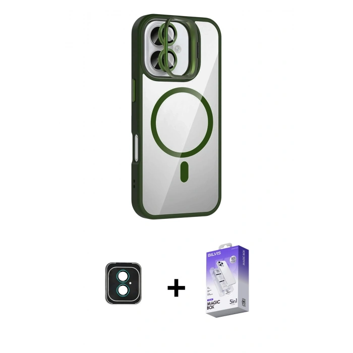 MARSİLYAN™- iPhone 16 Kılıf Yadigar Asil Koleksiyonu - Siyah Bilvis 5in1 3D Magic Cam Ekran Koruyucu + PVD Metal Kamera Lens - YL