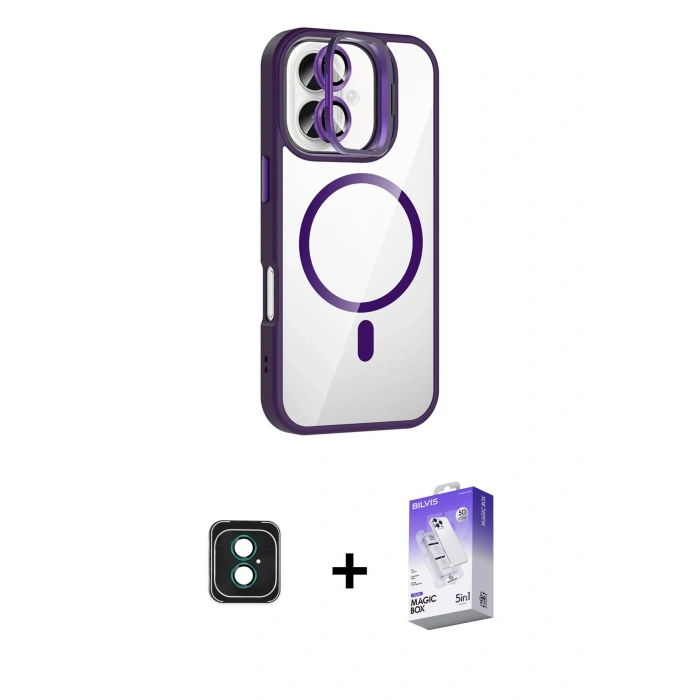 MARSİLYAN™- iPhone 16 Kılıf Yadigar Asil Koleksiyonu - Siyah Bilvis 5in1 3D Magic Cam Ekran Koruyucu + PVD Metal Kamera Lens - YL