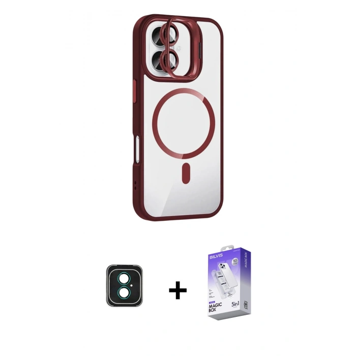 MARSİLYAN™- iPhone 16 Kılıf Yadigar Asil Koleksiyonu - Siyah Bilvis 5in1 3D Magic Cam Ekran Koruyucu + PVD Metal Kamera Lens - YL