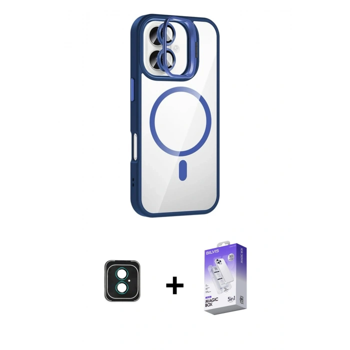 MARSİLYAN™- iPhone 16 Kılıf Yadigar Asil Koleksiyonu - Siyah Bilvis 5in1 3D Magic Cam Ekran Koruyucu + PVD Metal Kamera Lens - YL