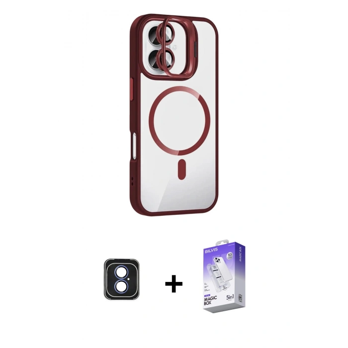 MARSİLYAN™- iPhone 16 Kılıf Yadigar Asil Koleksiyonu - Siyah Bilvis 5in1 3D Magic Cam Ekran Koruyucu + PVD Metal Kamera Lens - MI