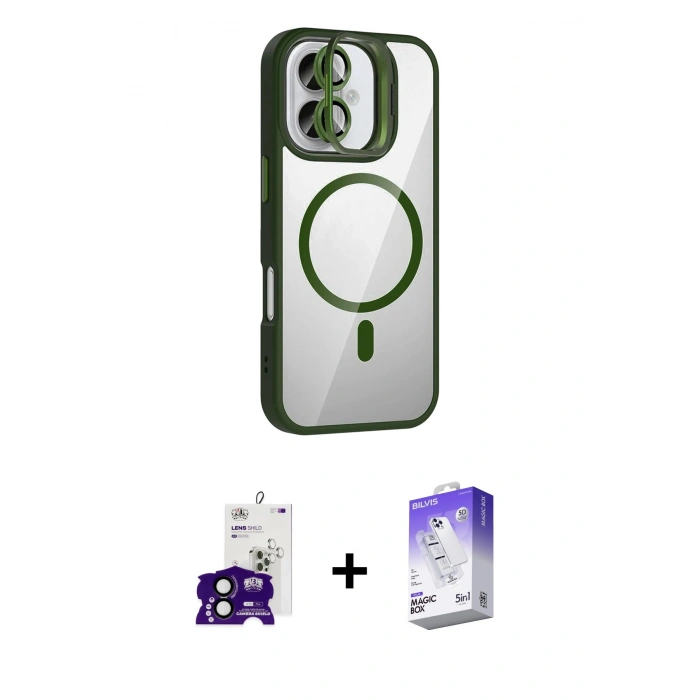 MARSİLYAN™- iPhone 16 Kılıf Yadigar Asil Koleksiyonu - Siyah Bilvis 5in1 3D Magic Cam Ekran Koruyucu + Bilvis Titan Kamera Lens - SH