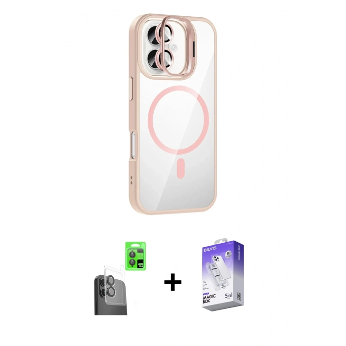 MARSİLYAN™- iPhone 16 Kılıf Yadigar Asil Koleksiyonu - Siyah Bilvis 5in1 3D Magic Cam Ekran Koruyucu + Raze Metal Kamera Lens - SH