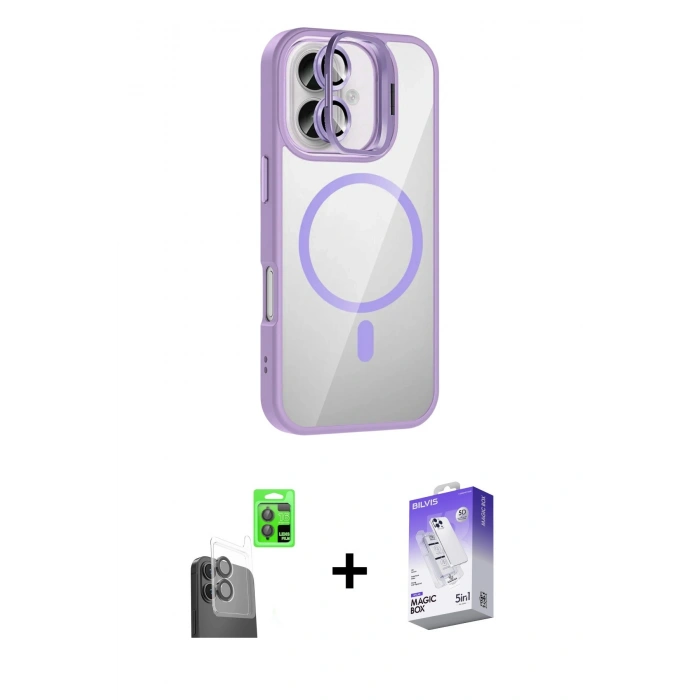 MARSİLYAN™- iPhone 16 Kılıf Yadigar Asil Koleksiyonu - Siyah Bilvis 5in1 3D Magic Cam Ekran Koruyucu + Raze Metal Kamera Lens - SH