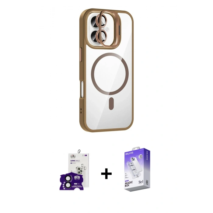 MARSİLYAN™- iPhone 16 Kılıf Yadigar Asil Koleksiyonu - Siyah Bilvis 5in1 3D Magic Cam Ekran Koruyucu + Bilvis Titan Kamera Lens - SH
