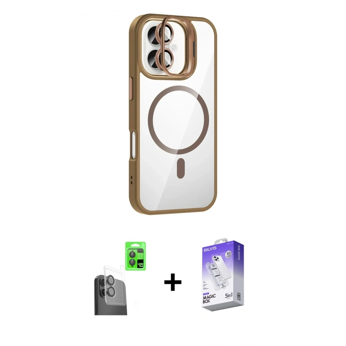 MARSİLYAN™- iPhone 16 Kılıf Yadigar Asil Koleksiyonu - Siyah Bilvis 5in1 3D Magic Cam Ekran Koruyucu + Raze Metal Kamera Lens - SH