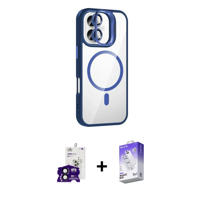 MARSİLYAN™- iPhone 16 Kılıf Yadigar Asil Koleksiyonu - Siyah Bilvis 5in1 3D Magic Cam Ekran Koruyucu + Bilvis Titan Kamera Lens - SH