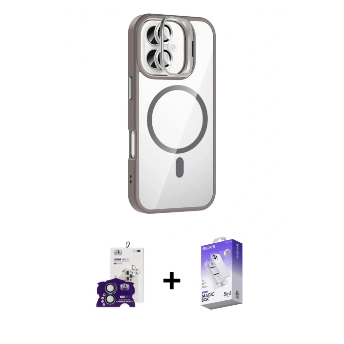 MARSİLYAN™- iPhone 16 Kılıf Yadigar Asil Koleksiyonu - Siyah Bilvis 5in1 3D Magic Cam Ekran Koruyucu + Bilvis Titan Kamera Lens - YL