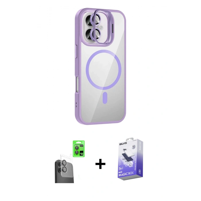 MARSİLYAN™- iPhone 16 Kılıf Yadigar Asil Koleksiyonu - Siyah Bilvis 5in1 5D Magic Hayalet Cam Ekran Koruyucu + Raze Metal Kamera Lens - SH