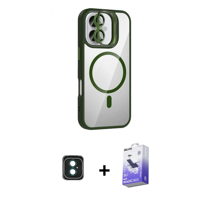 MARSİLYAN™- iPhone 16 Kılıf Yadigar Asil Koleksiyonu - Siyah Bilvis 5in1 5D Magic Hayalet Cam Ekran Koruyucu + PVD Metal Kamera Lens - YL