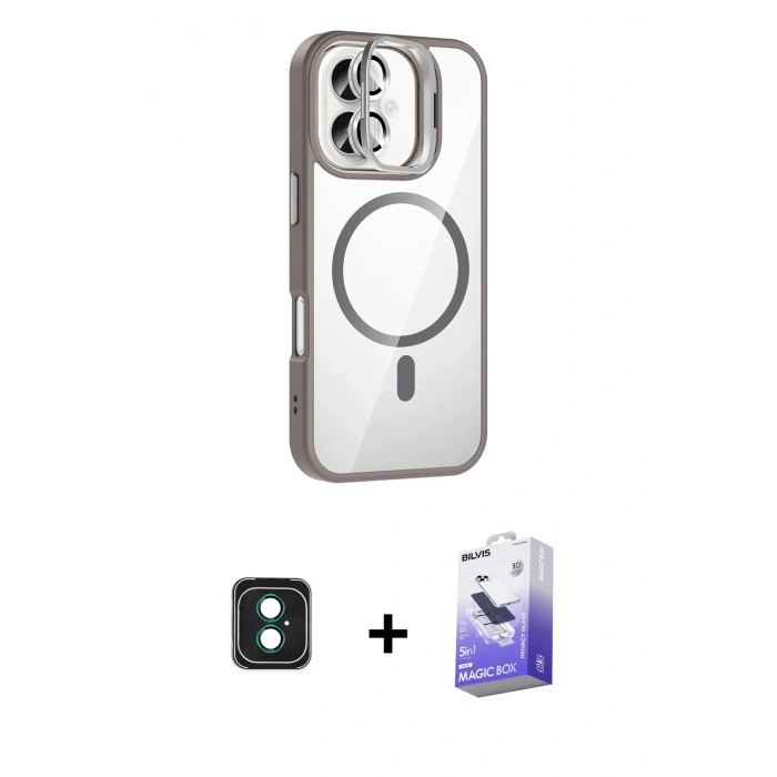 MARSİLYAN™- iPhone 16 Kılıf Yadigar Asil Koleksiyonu - Siyah Bilvis 5in1 5D Magic Hayalet Cam Ekran Koruyucu + PVD Metal Kamera Lens - YL